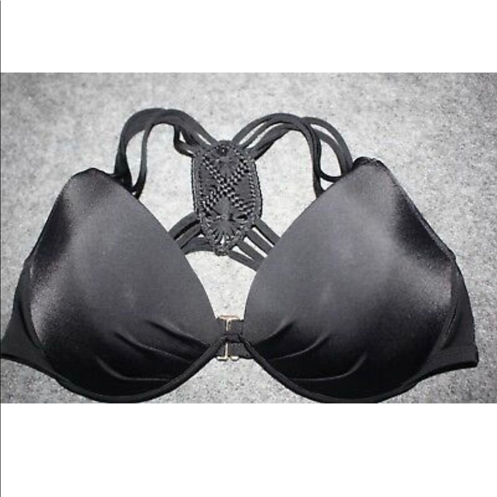 VS Fabulous Black Crochet Surf Shape Up Bikini Top